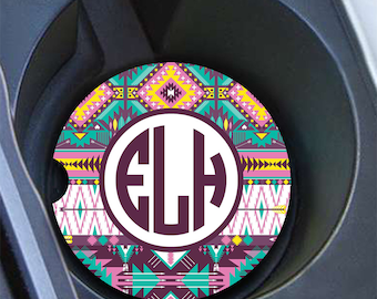 Tribal car coaster, Aztec car cup holder coaster, Personalised Car accessories, Tribal car decor, Purple aqua auto decoration (1002)