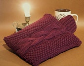 British wool hot water bottle cover wine red handknit soft bottle cosy hottie cover