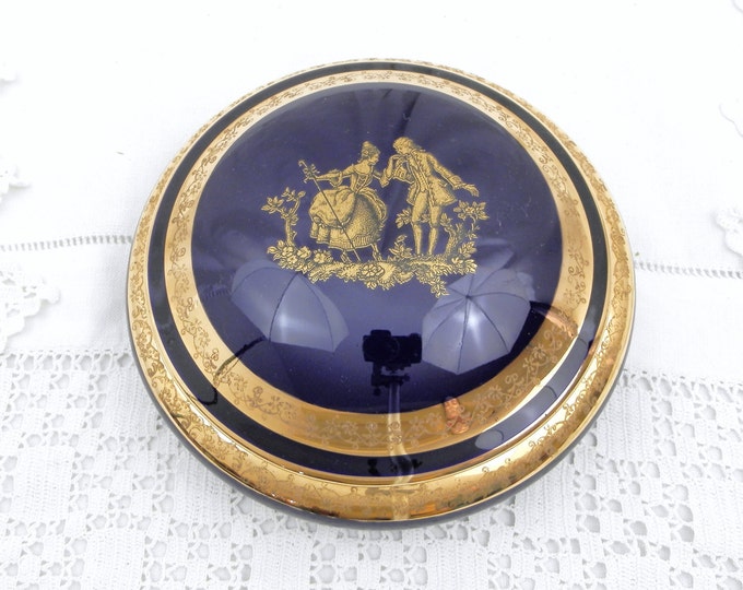 Vintage French Bone China from Limoges Blue and Gold Glaze Powder Pot / French Decor / Chateau Chic / Dressing Table Make Up / Retro Home Vintage French Bone China from Limoges Blue and Gold Glaze Powder Pot / French Decor / Chateau Chic / Dressing Table Make Up / Retro Home
