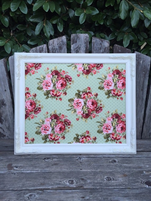 Large Fabric Bulletin Board Vintage Wood Frame by ThePaintedLdy