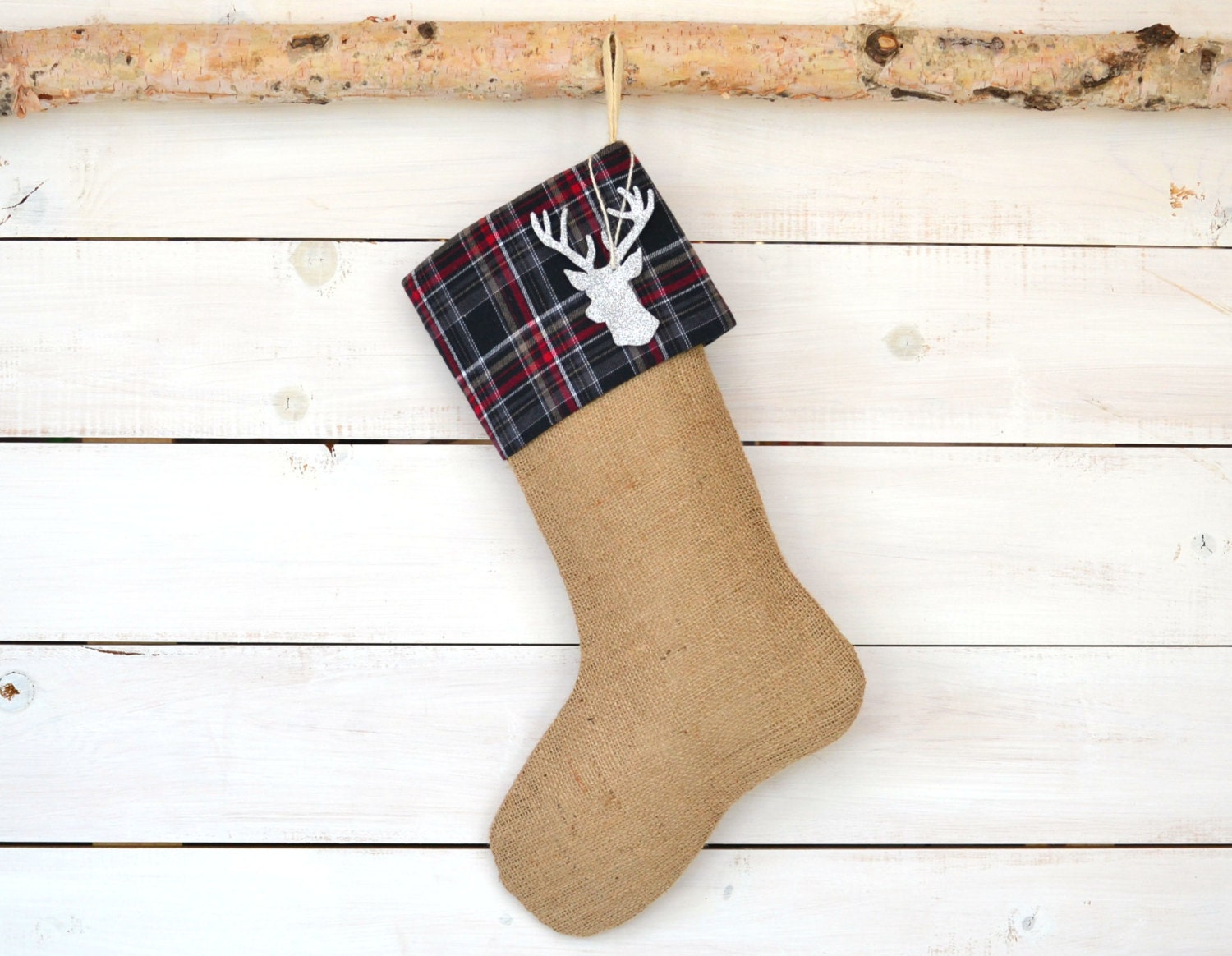 Christmas Burlap Stocking Black/Red Stocking Plaid