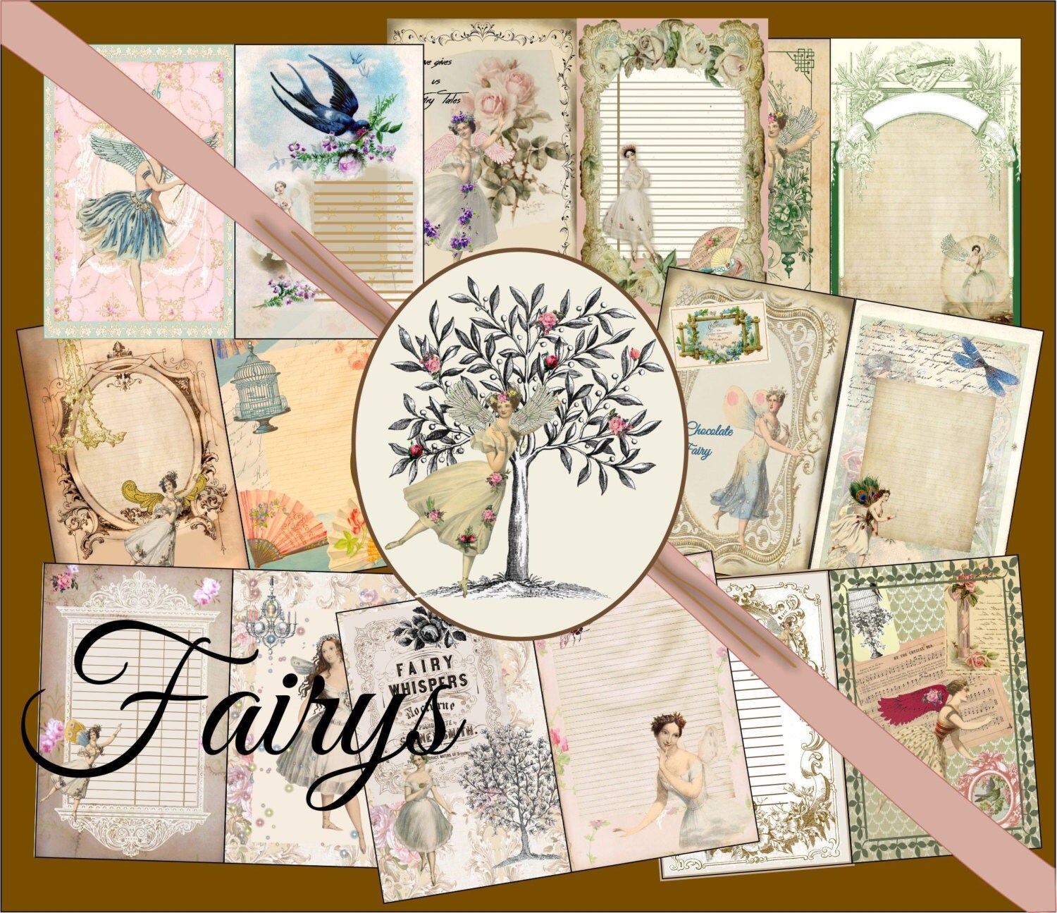 Digital Printable Vintage Fairy Album Journal Kit 8.5 x