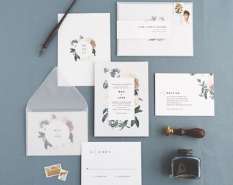 Mae Wedding Invitation & Correspondence Set / Botanical Floral Invitation / Sample Set