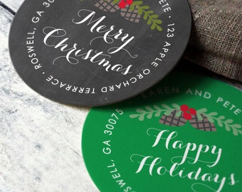 Christmas address labels, happy holiday address label, return address label Christmas card envelope seal Christmas card seal address sticker