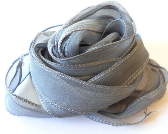 Dark grey Silk Ribbon - hand dyed - gray stone - for necklace bracelet