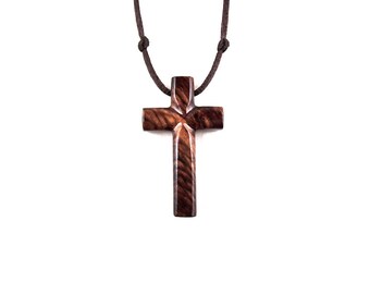 Wood Cross Necklace Hand Carved Cross Pendant Wood by GatewayAlpha