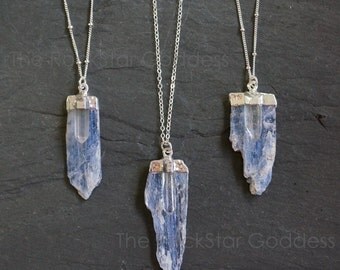 Kyanite Necklace // Raw Kyanite // Kyanite Quartz Pendant // Quartz Crystal // Kyanite Pendant // Blue Kyanite // Silver Kyanite // Kyanite