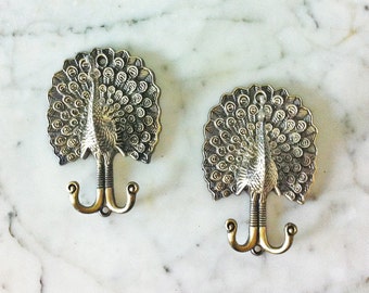 Cast Metal Peacock Key Wall Hook / Curtain Tieback Wall Hook