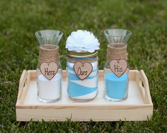 Personalized Rustic Wedding Unity Sand Ceremony Set Custom Flower & Heart French Country Shabby Chic Beach Backyard Garden Woodland Theme