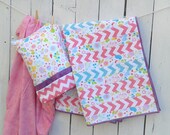 Personalized Baby Girl Crib Bedding Set in Hot Pink, Purple, and Aqua- includes Crib Quilt, Travel Sized Pillowcase and Fitted Crib Sheet Personalized Baby Girl Crib Bedding Set in Hot Pink, Purple, and Aqua- includes Crib Quilt, Travel Sized Pillowcase and Fitted Crib Sheet