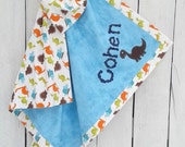 Personalized Baby Boy Blue Blanket Flannel with Dinosaurs- Perfect for Baby Shower Gift, Swaddle and Tummy Time, Nursing Cover and Nursery Personalized Baby Boy Blue Blanket Flannel with Dinosaurs- Perfect for Baby Shower Gift, Swaddle and Tummy Time, Nursing Cover and Nursery