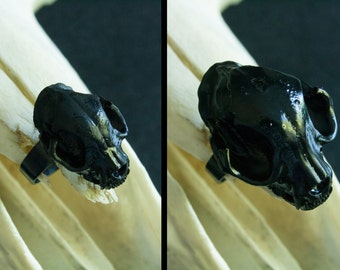 Cat skull ring. Black skull jewelry. Cat ring. Pagan jewelry