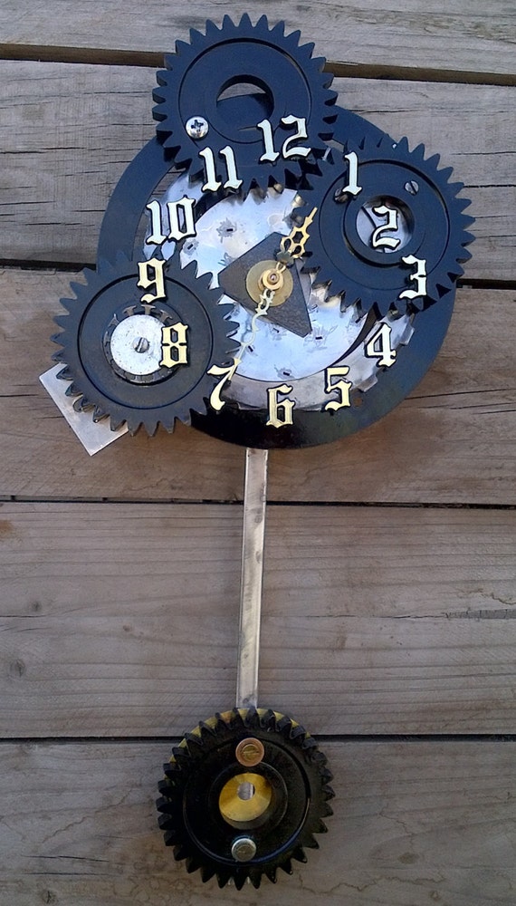 Repurposed Industrial Gears Pendulum Wall Clock by IGBYunique