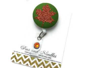 Fall ID Badge Reel - Retractable Badge Reel - Leaf Badge Holder - Cute Id Badge Reels - Orange Leaf ID Badge Reel -Nurse Gift -Leaf ID Badge