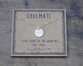 soulmate initial necklace . silver or goldfill layering necklace . Anniversary gift for girlfriend for wife . Personalized jewelry gift