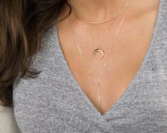Upside Down Moon Necklace or Layered Necklaces Set • The CRESCENT Necklace in Gold, Silver or Rose Gold • LN345