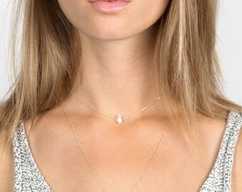 Herkimer Diamond Choker Necklace / 14k Gold fill, Rose Gold, or Sterling Chain / Rough Cut Diamond Choker by Layered and Long LN607_aj