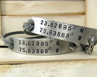 Latitude Longitude Bracelet, Personalized Couples Bracelets, Couples Jewelry, Couples Bracelet Set, Long Distance Relationship Bracelet
