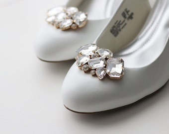 Pair Crystal Rhinestone Wedding Bridal Shoe Clips ,Gold Bridal Shoe Clips
