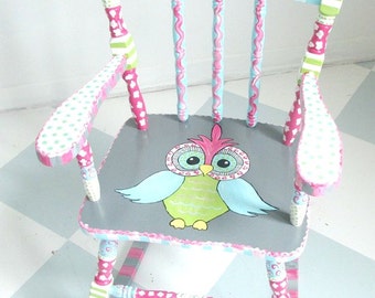 Personalized Painted Child Rocking Chair Owl Rocking by mollieburd