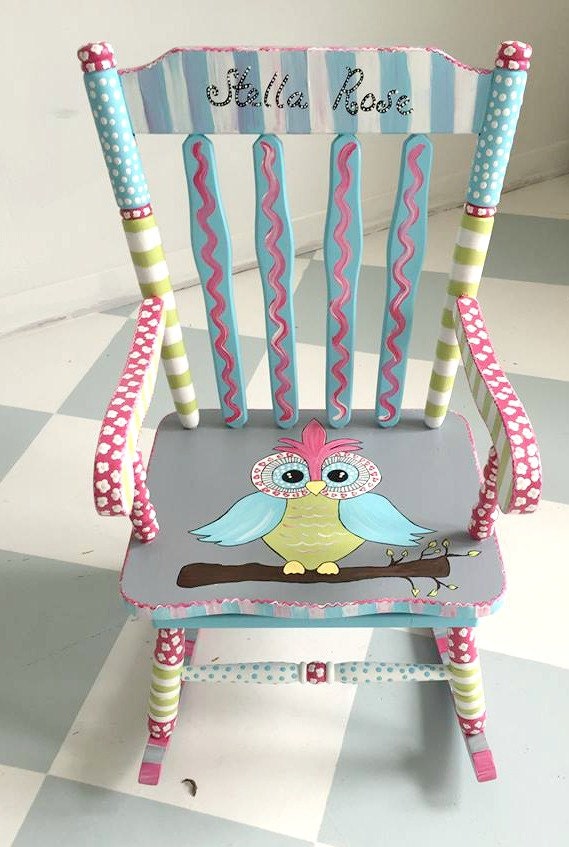 Personalized Painted Child Rocking Chair Owl Rocking by mollieburd