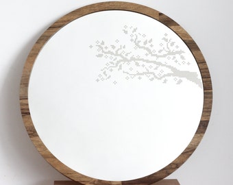 Large round mirror //Branches cross stitch mirror