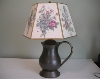 Metal Water Pitcher Lamp with Flowered Shade