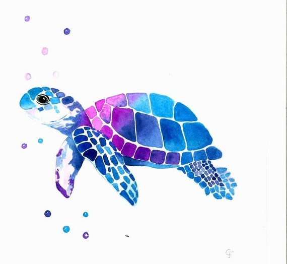 Original Baby Sea Turtle Watercolor Nursery Art Baby Boy