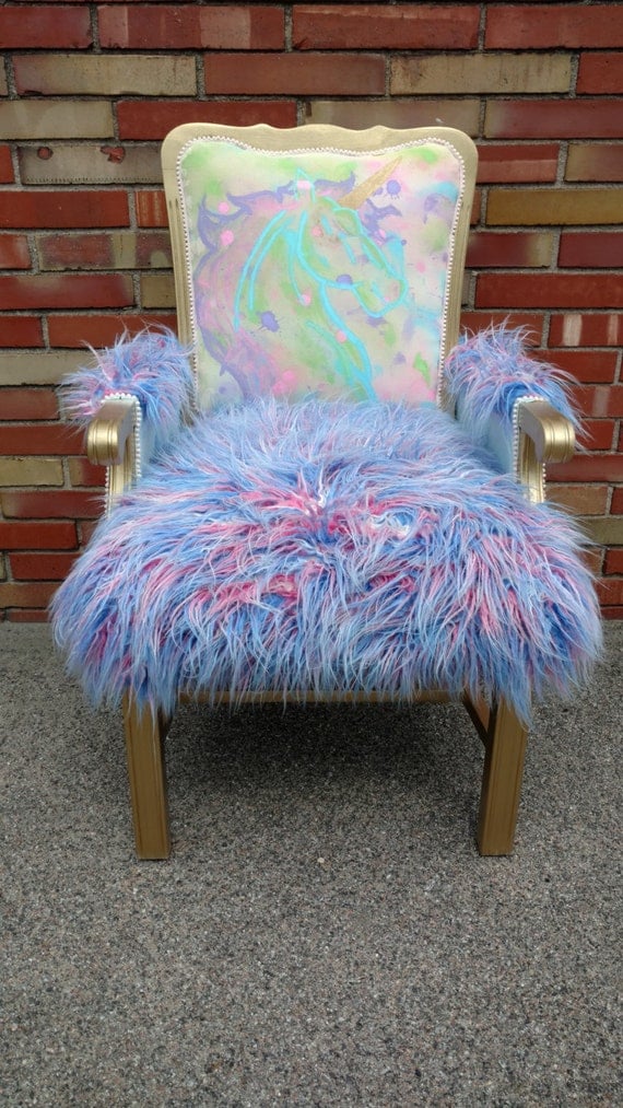Accent Chair Unicorn Nursery Faux Fur Chair Watercolor
