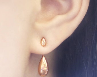 Rose Gold Ear Jackets, Teardrop Earrings, Stud Earrings, Edgy Earrings, Dainty Earring, Rose Gold Jewelry, Minimal Earrings, Simple Earrings