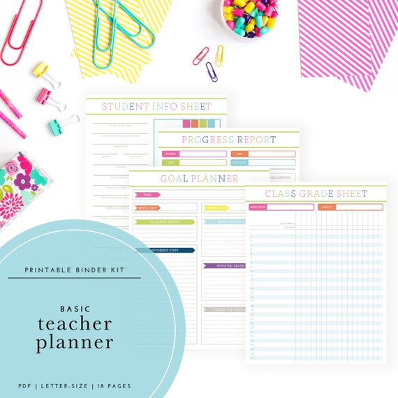 Printable Teacher Planner Kit Includes attendance log grade