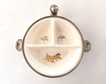 Vintage GW Co Silverplate & Porcelain Child's Warming Dish - Vintage Baby Warming Dish - Vintage Baby Dish - Vintage Baby Food Warmer