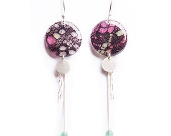 Boucles D'oreilles Pendantes Dentelle Blanc - Neuves Avec étiquettes, Alliage