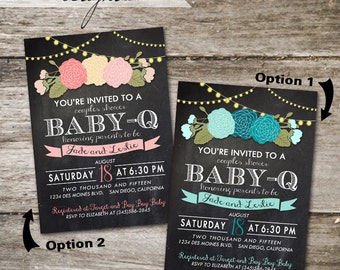 Chalkboard Baby-Q Baby Shower Invitation. Floral Baby Shower Invitation. 5x7. Co-Ed Baby Shower Invitation. Couples Baby-Q Invitation.