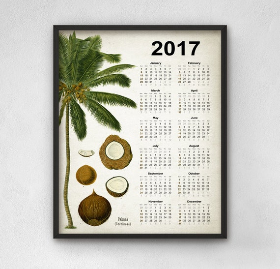 Coconut Palm Tree Calendar 2017 Coconut Art Print 2017