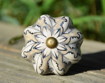 Gray knob/grey knob/floral ceramic knob/large knob/melon knob/flower knob/cabinet knob/drawer pull/dresser knob/decorative knob/bedroom knob