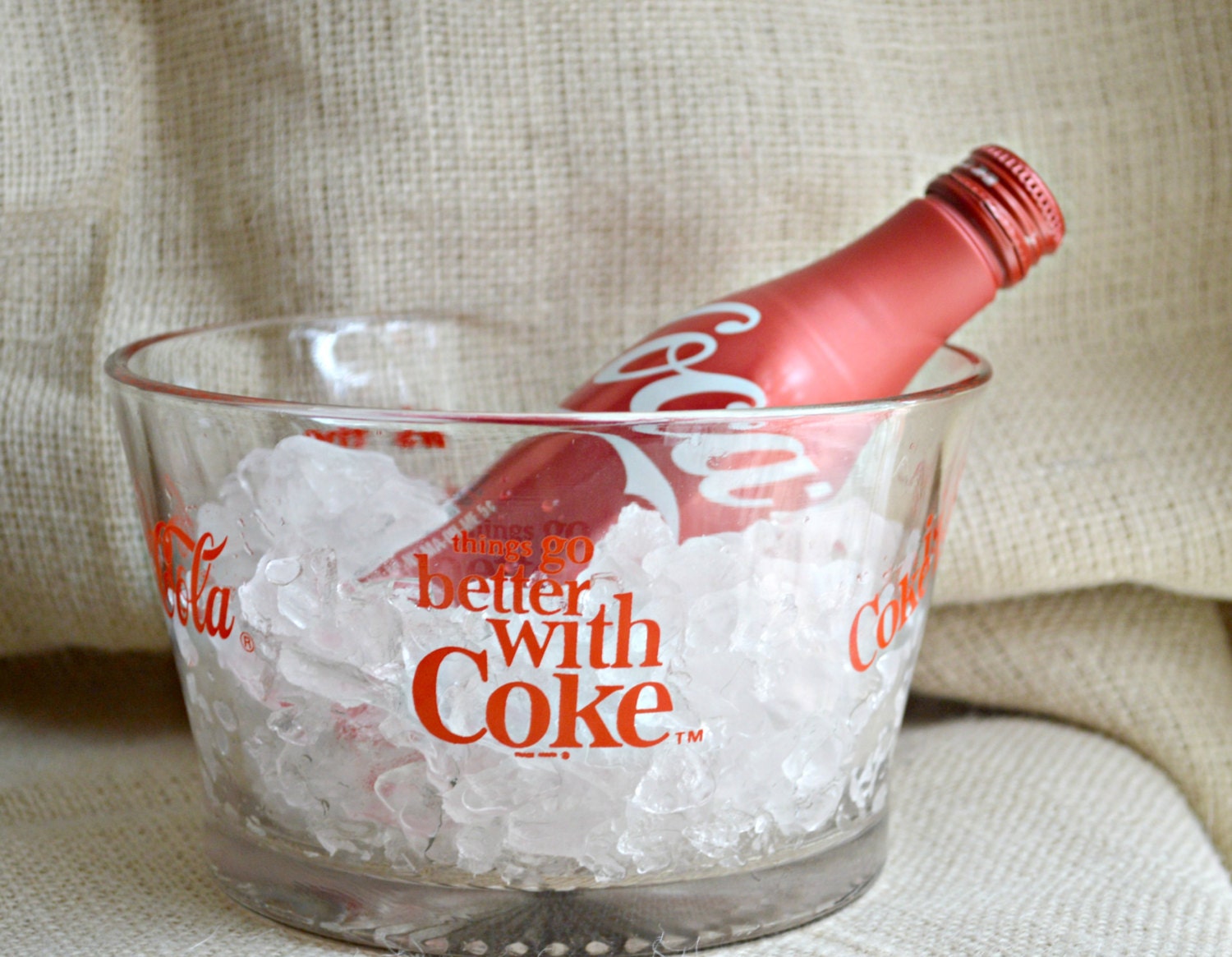 Vintage Coke glass ice bucket // Vintage Coca cola // Coke ice
