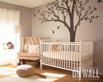 Large Nursery Tree Wall - Nursery Wall Sticker - Tree vinyl Wall Decal - Tree Decal with Birds K013