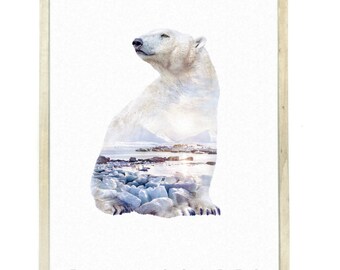 Polar Bear Animal Double Exposure Art Print - Faunascapes by WhatWeDo