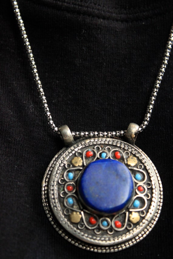 Silver Tribal Lapis Pendant/ Afghan Pendant / Silver by SusVintage