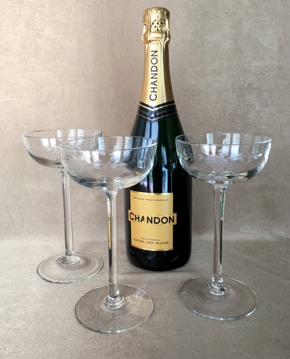 Long Stem Champagne Coupe Glasses Etched Crystal Toasting