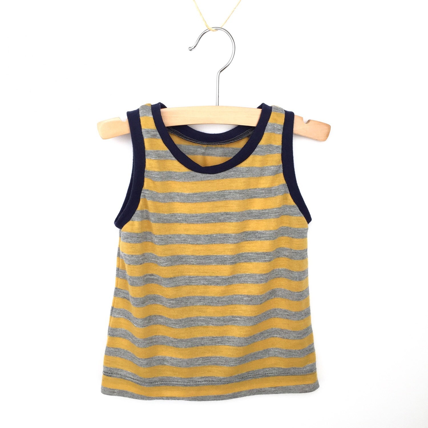 Baby and toddler tank top mustard and gray stripes by BrimilaBaby