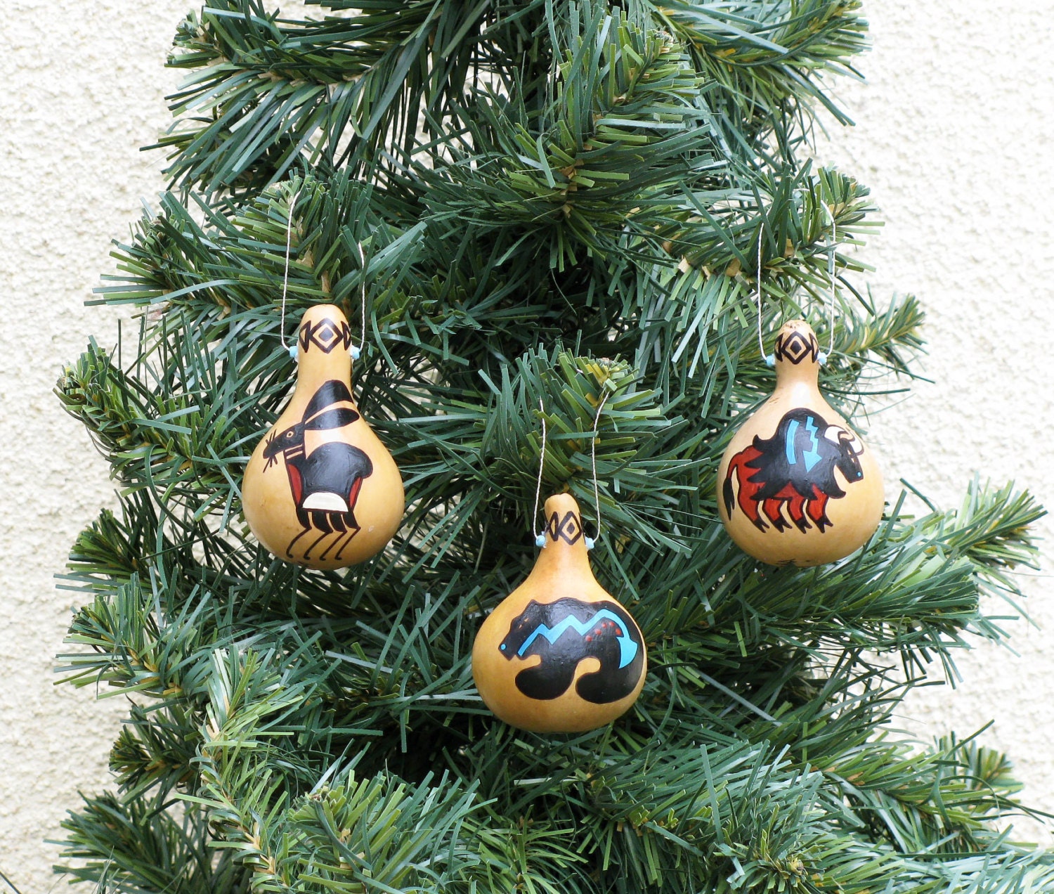 Southwestern Hand-Painted Miniature Gourd Christmas Ornament