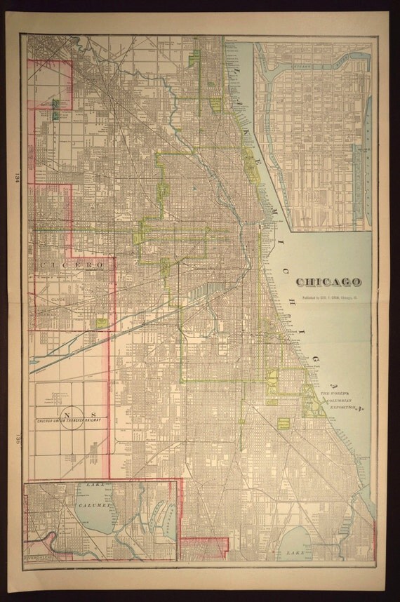 Chicago Map Chicago Street Map Early 1900s by MapsBooksEphemera