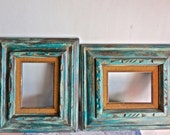 Upcycled Set Open Picture Frames 5"x7"-Vintage Ornate Solid Wood Carved Frames-Hand Paint Distressed Teal Green & Brown Upcycled Set Open Picture Frames 5"x7"-Vintage Ornate Solid Wood Carved Frames-Hand Paint Distressed Teal Green & Brown