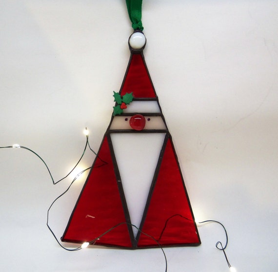 Stained Glass Santa Christmas Ornament Suncatcher Winter