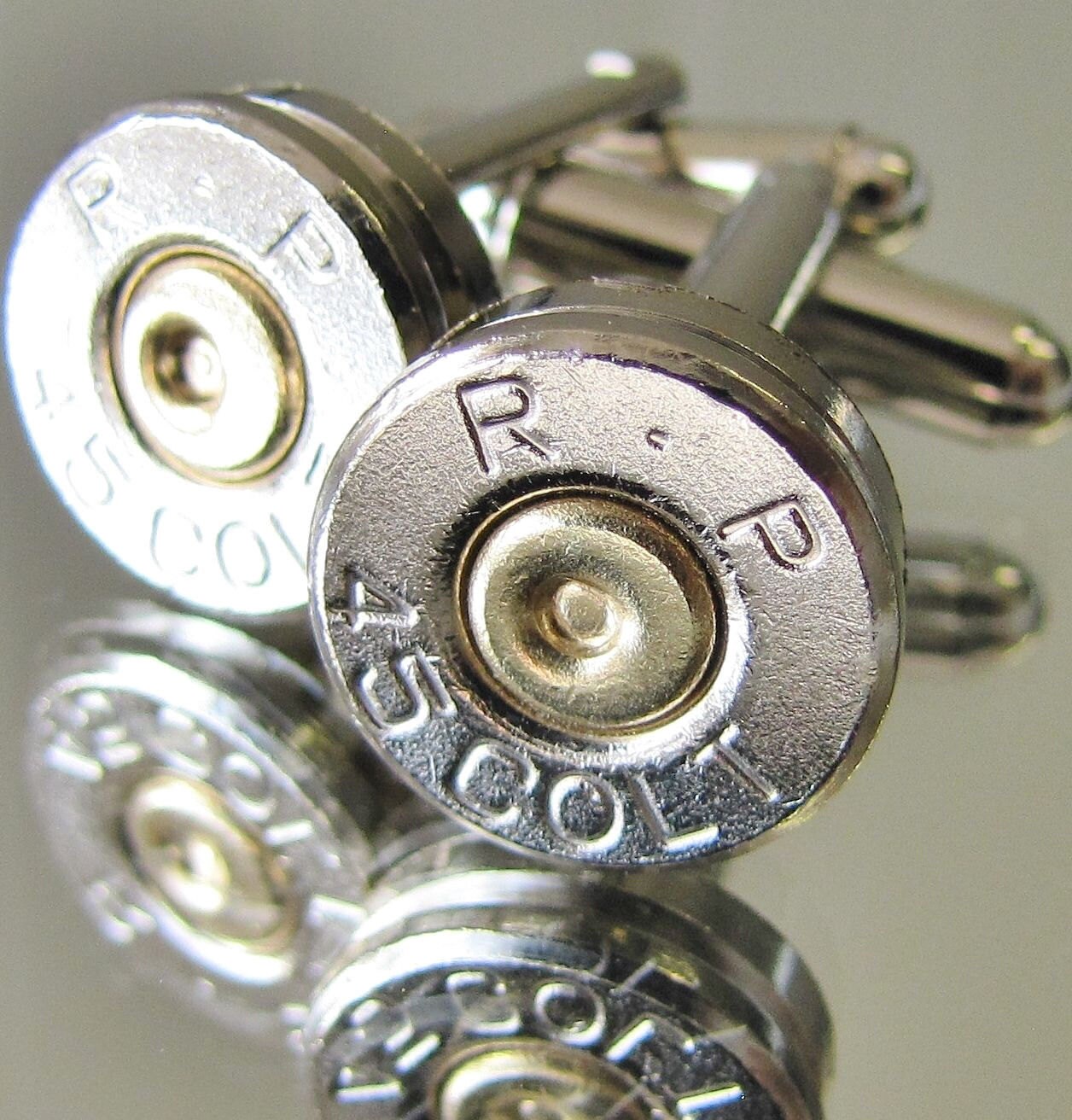 45 Colt REMINGTON Mens Bullet Cufflinks Silver Nickel Gold