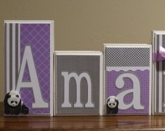 Name Blocks Letter Decor Panda Bear Baby Letter Name Blocks Home Decor Routed Edge Name Block Personalized Name Blocks