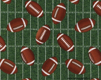 Football Fabric, Timeless Treasures Gail C4819 Green, Sports Fabric, Tossed Football Quilt Fabric, Football Field Fabric, Cotton