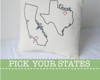 State Pillow Cover California Texas Decorative Throw Custom Embroidered, United States Ohio Washington New York Carolina Gift